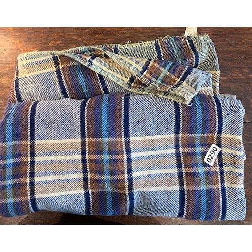 290. - Welsh blanket, mainly blues & cream plus brown green and purple stripes in check pattern with origin... 