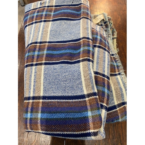 290. - Welsh blanket, mainly blues & cream plus brown green and purple stripes in check pattern with origin... 