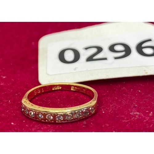 296 - 18k gold diamond half eternity ring, size M, hallmarked