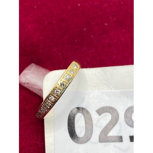 296 - 18k gold diamond half eternity ring, size M, hallmarked