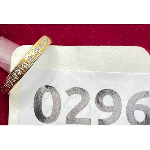 296 - 18k gold diamond half eternity ring, size M, hallmarked