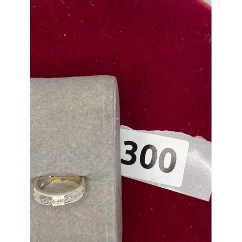 300 - 9k white gold diamond ring, size I 1/2 to J, hallmarked plus DIA