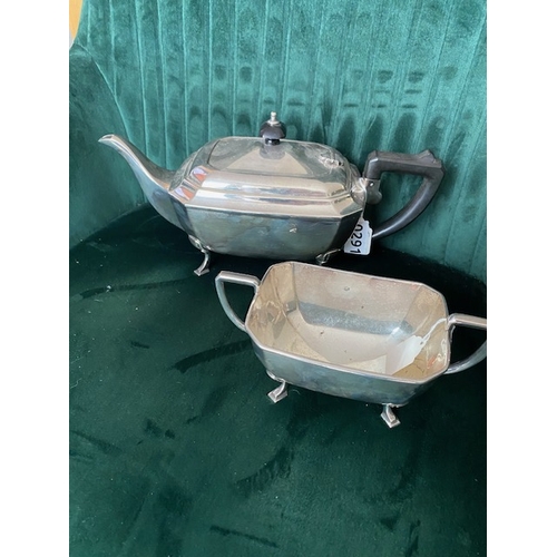 291 - Art Deco style EPNS 'rectangular' shaped, silver plated tea pot and sugar bowl, 30cm and 17.5cm leng... 