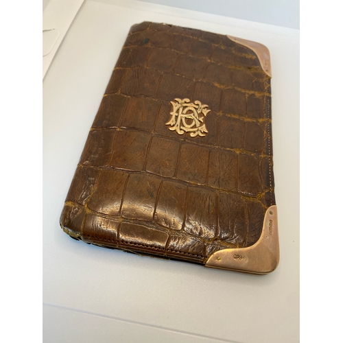 3 - Vintage Gents Brown Wallet, 375 rose gold on crocodile skin