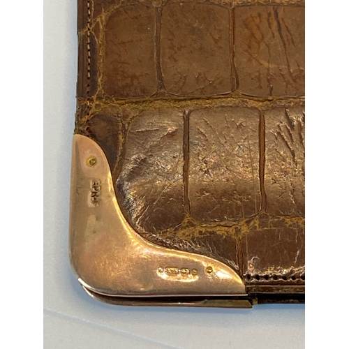 3 - Vintage Gents Brown Wallet, 375 rose gold on crocodile skin