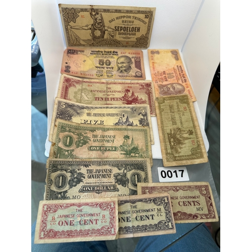 17 - 11 used world bank notes mainly Japan plus India Malaya