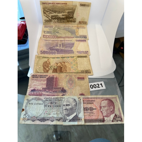 21 - 7 Turkish banknotes used circulated