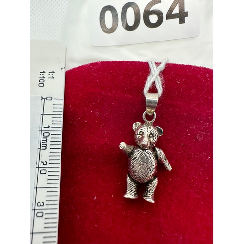 64 - sterling silver articulated teddy pendant 2.5cm