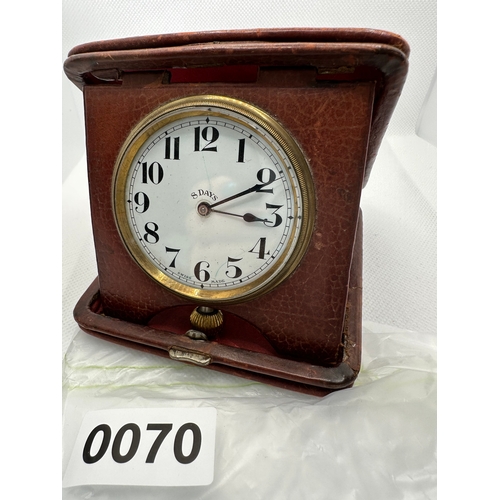 70 - DOXA Brevet Swiss made 8 day travel clock in leather travel case. working when listed