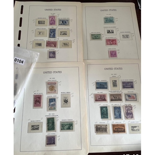 104 - USA stamps 1909 to 1965, over 250 American Stamps on US Stamp Album loose pages ( no actual album th... 