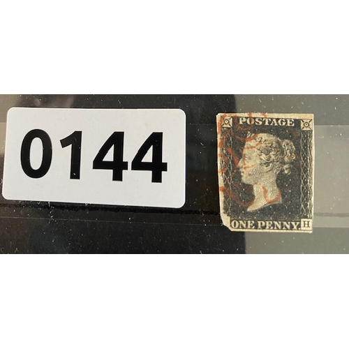 144 - Penny Black stamp GB QV with red maltese cross cancel