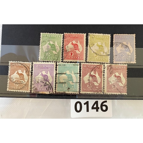 146 - AUSTRALIAN Roos stamps used part set, 1913 with one of the two 2 shillings stamps having a break in ... 