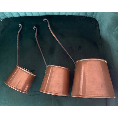 232 - Graduated copper cider measures, set of 3 with 