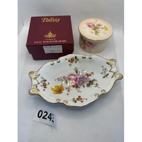 243 - Royal Worcester trinket box 6cm diameter in original giftbox with a Royal Crown Derby dish 13cm leng... 