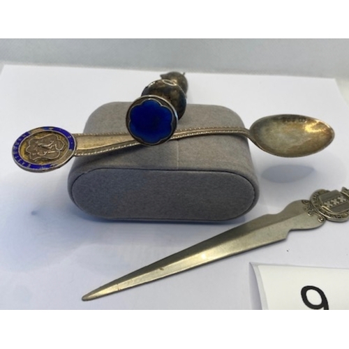 26 - Silver selection of items including letter opener from Amsterdam, vintage mechanical sugar cube pinc... 