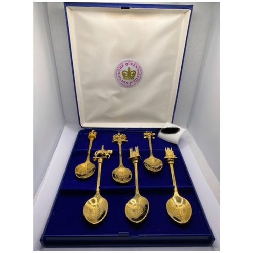116 - 2 sets of QEll Royal themed tea spoons in presentation cases, one being a 22ct gold finish