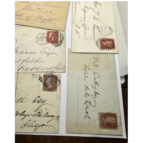 128 - 1d red imperforate stamps on covers, GB QV, two on bluish paper, with other stamped covers inc India... 