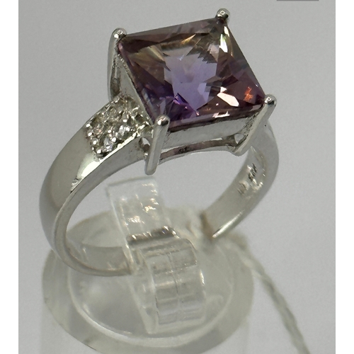 185 - 925 Silver Anahi Ametrine ring, size Q to R, stone 1cm square 4.7 ct