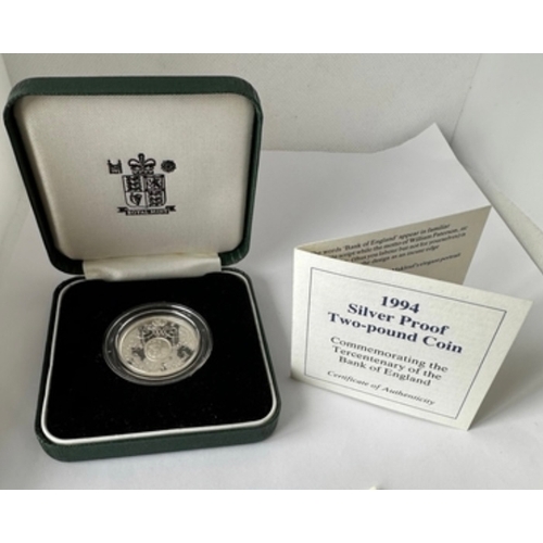 382 - Tricentenary of Bank of England 1994 Silver Proof £2 coin with COA