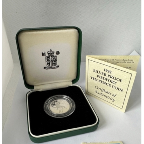 387 - Silver proof Piedfort 10p coin with COA, 1992, QE2, limited ed 15k