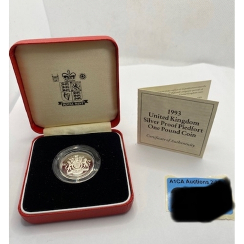 388 - Silver proof Piedfort one pound coin with COA, 1993