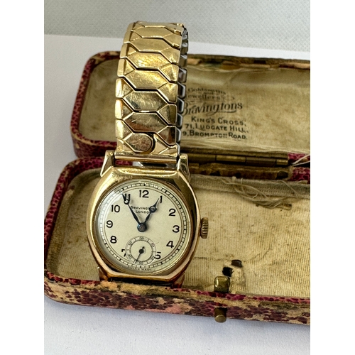 521 - BRAVINGTONS London 9ct gold cased antique / vintage ladies watch, Swiss made ( fits up to 16cm circu... 