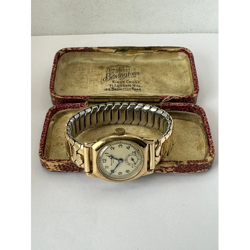 521 - BRAVINGTONS London 9ct gold cased antique / vintage ladies watch, Swiss made ( fits up to 16cm circu... 