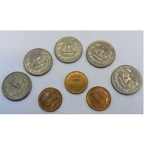 38 - US coins 1965, 5 quarter dollars and 3 x 1 cents