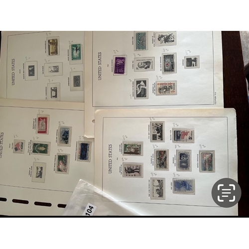 104 - USA stamps 1909 to 1965, over 250 American Stamps on US Stamp Album loose pages ( no actual album th... 