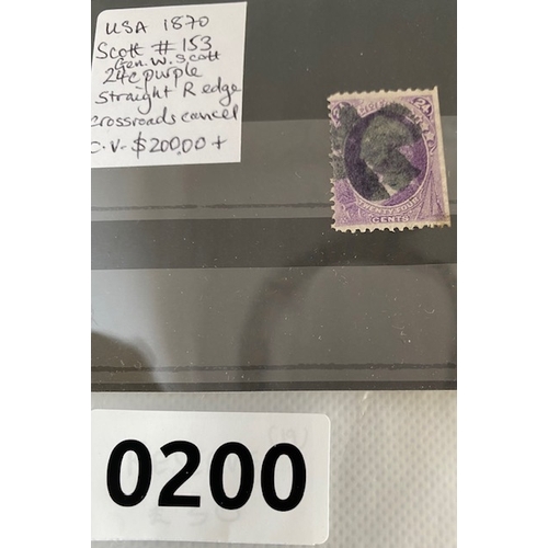 200 - US Gen W Scott 24c purple stamp 1870 with rare crossroads cancel. USA Scott # 153 high catalogue val... 