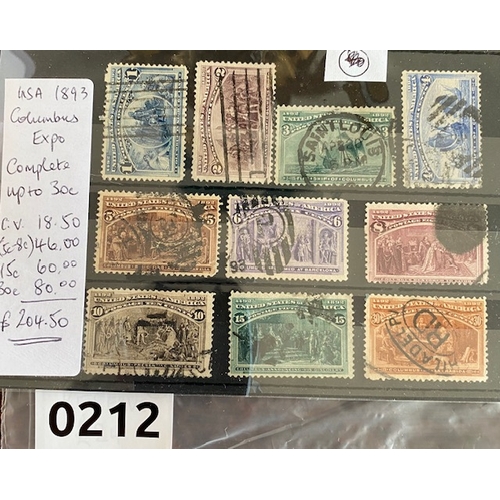 212 - US 1893 Columbus Expo stamp set complete up to 30c, high catalogue value $204.50 with some good canc... 