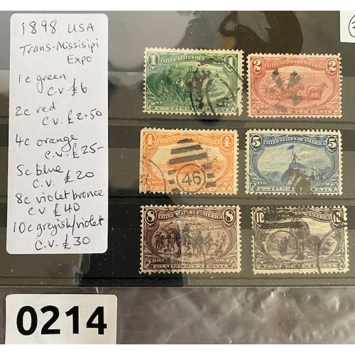 214 - US 1898 Trans-Missisipi Expo part set of stamps to 10c inc fancy / cork cancel, cat value £109