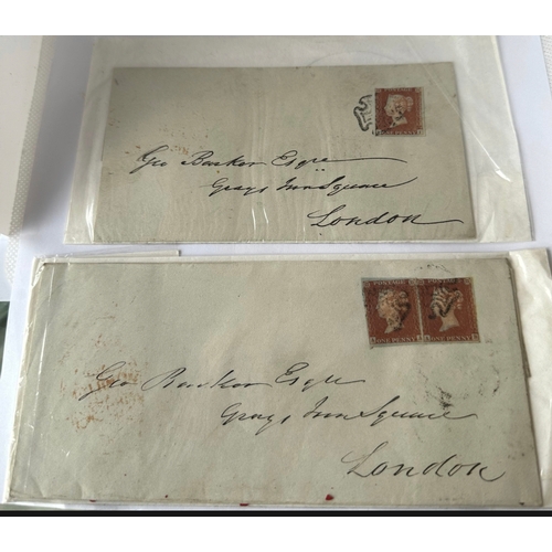 348 - Two 1843 penny red covers, 3 x 1d red imperforates on London addressed envelopes, mx cancels, Newpor... 