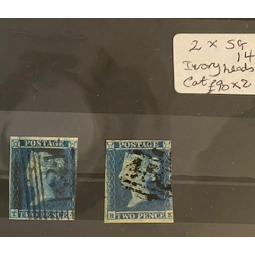 429 - 2d blue stamps, two imperforate Ivory heads, SG#14, high cat value £180 total