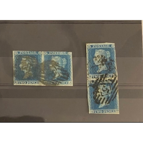 432 - GB QV 2 pairs x 2d blue inperforate stamps, bluish paper