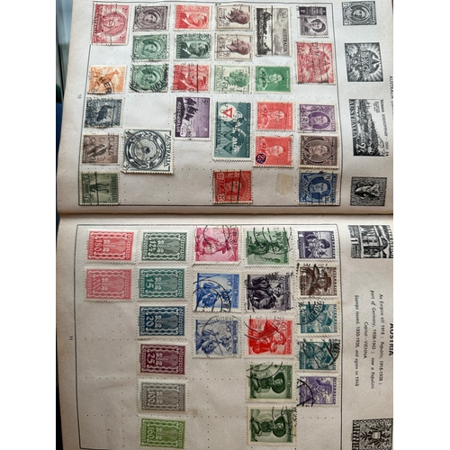 455 - IMPROVED vintage stamp album by Stanley Gibbons with colour world maps, GB (QV onwards), commonwealt... 