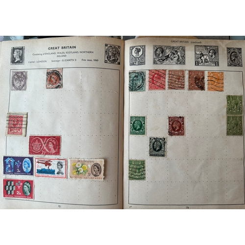 455 - IMPROVED vintage stamp album by Stanley Gibbons with colour world maps, GB (QV onwards), commonwealt... 