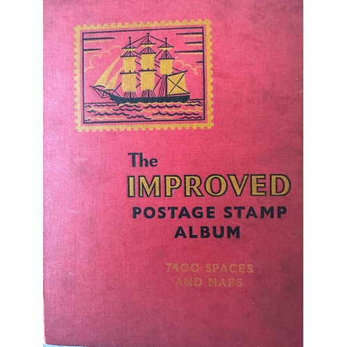 455 - IMPROVED vintage stamp album by Stanley Gibbons with colour world maps, GB (QV onwards), commonwealt... 