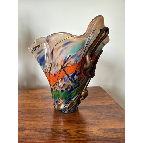 2 - Original designer Art Glass metal fusion vase, unique piece signed by the artist, 20cm tall. Please ... 