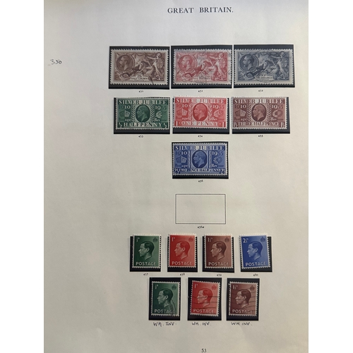 25 - UK GB King George V 10 Shillings Seahorse stamp with other mint and used stamps on album page. High ... 