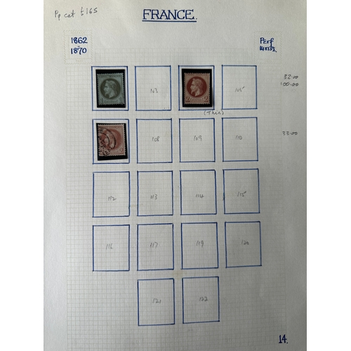 126 - FRANCE early Ceres and Napoleon type stamps on album sheets from 1849 -1876 incuding 1849-50 10c bro... 