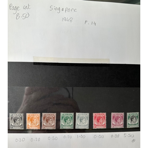 180 - SINGAPORE commonwealth KGV1 mint and used stamp set / part sets selection from 1948 - 1952 on album ... 