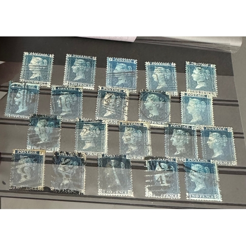 457 - UK GB QV Two penny blue stamps (20) inc a few London cancels noted