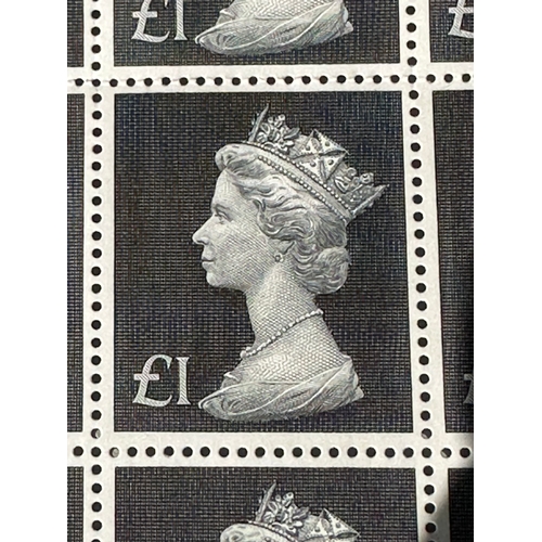 29A - Rare block of 50 mint stamps x £1  half sheet SG790 GB QE II Large format, large value cylinder / ma... 