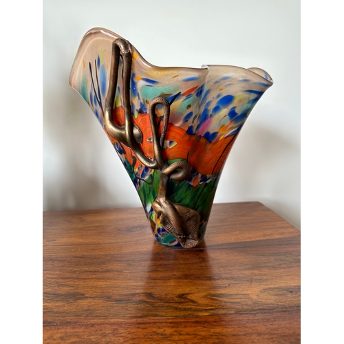 2 - Original designer Art Glass metal fusion vase, unique piece signed by the artist, 20cm tall. Please ... 