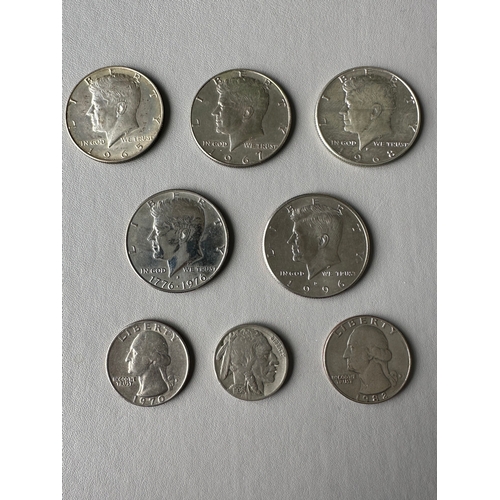 38 - USA Silver coins including JFK half dollars, quarter dollars and American 5 cents coin