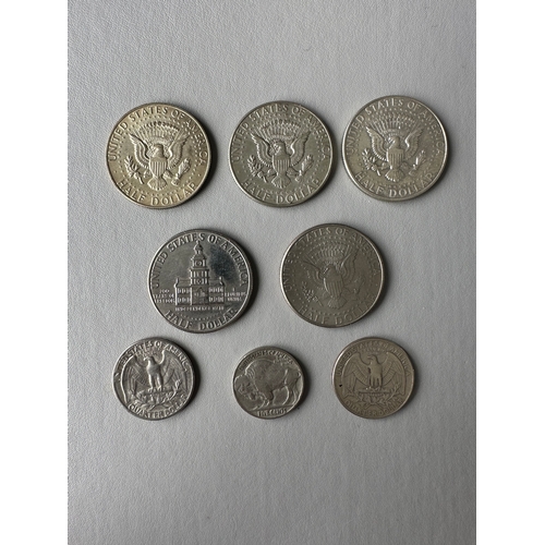 38 - USA Silver coins including JFK half dollars, quarter dollars and American 5 cents coin