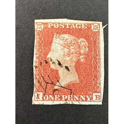 47 - UK GB QV 1840 One penny red stars stamp, imperforate on bluish paper