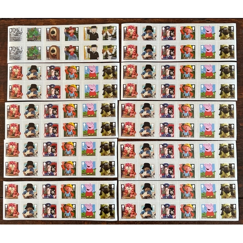 135 - UK GB 100 first class mint stamps, self adhesive, famous tv childrens characters, face value £165. U... 