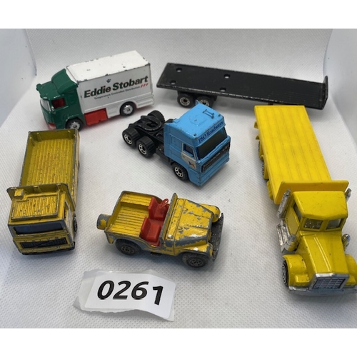 262 - Selection of play worn vehicles including lorries and trailers, Corgi Eddie Stobart truck and Lesney... 